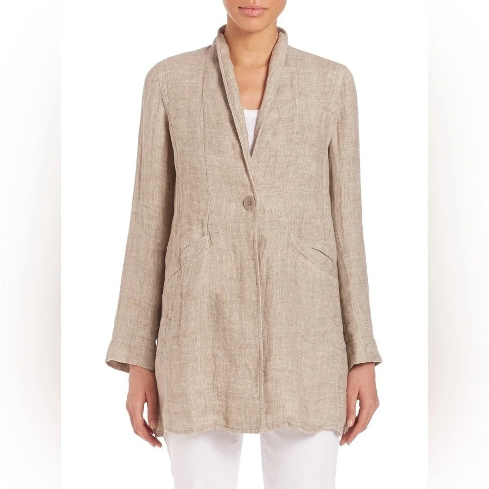 NWT Eileen Fisher Women's Natural Double-weave Organic Linen Stand-collar Coat